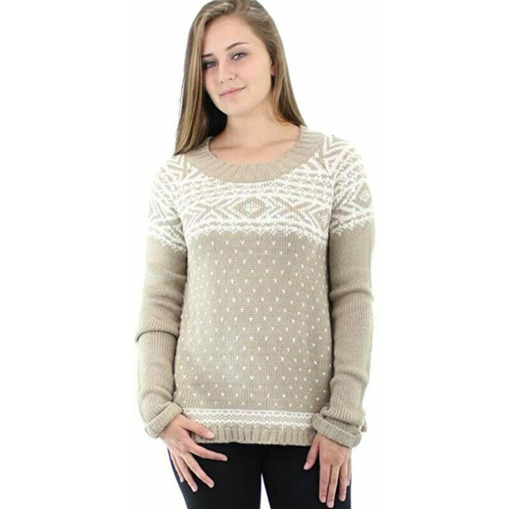 Debbie Morgan Women's Chunky Sweater Long-Sleeve Sequins Tan Size M